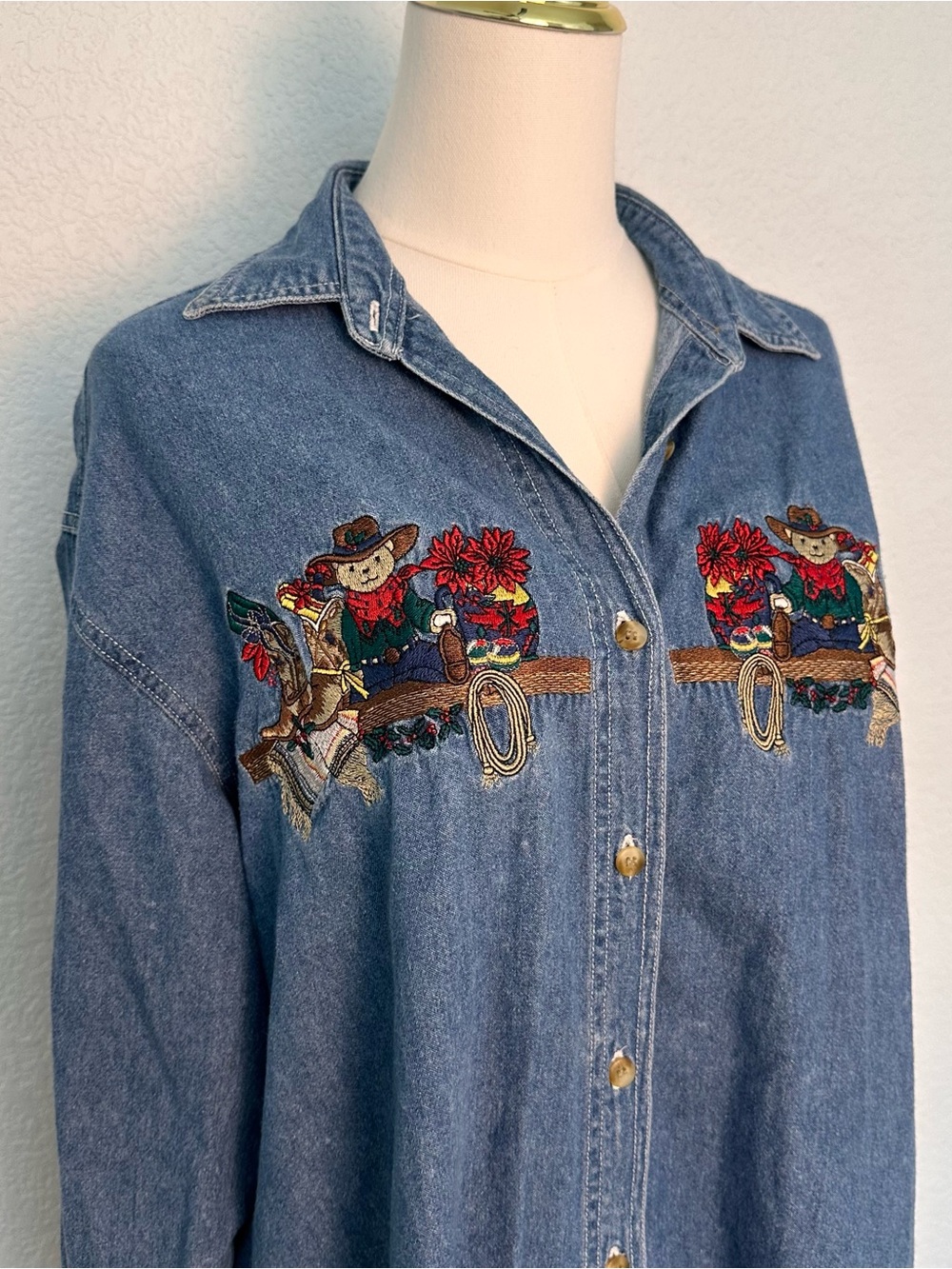 Denim Western Embroidered Shirt Jacket - Blue